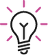 Icon of a light bulb glowing with pink rays.