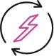 'Pink and black circular lightning bolt logo with arrows surrounding it.'