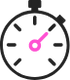 Animated stopwatch with pink checkmark inside.